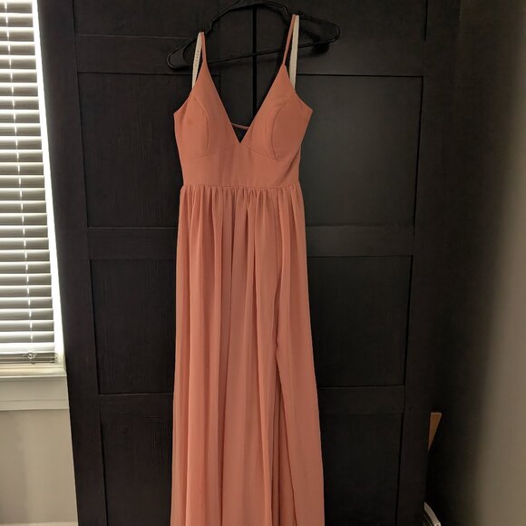 Azazie Aaida Dress - Coral, Chiffon - Picture 1 of 2